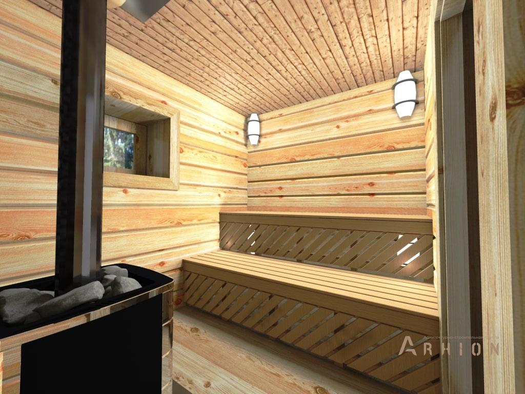 12. Проект одноэтажного дома в стиле барн с двускатной кровлей, l-50, площадью - 51 кв c мансардой, сауной, терассой